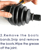 2.Remove the boots bands.Snip and remove the boots.Wipe the grease off the joint.